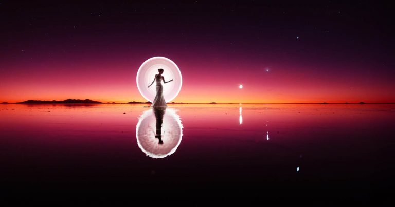 Light Painting Under Red Skies on the Salt Flats of Uyuni