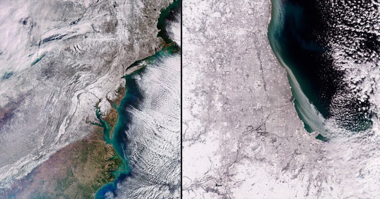 Photos From Orbit Emphasize the East Coast’s Record-Breaking Cold