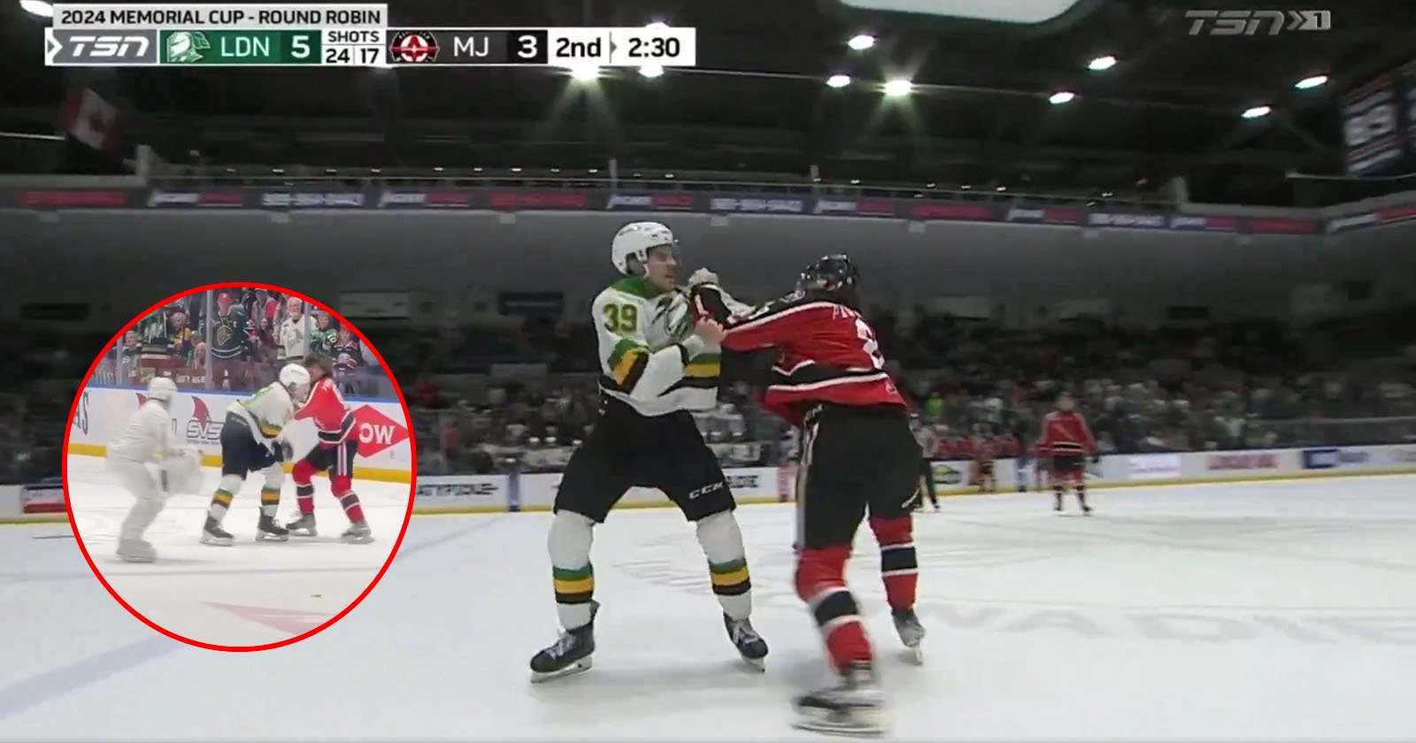 Skating Cameraman Camouflaged in White Captures Ice Hockey Fight