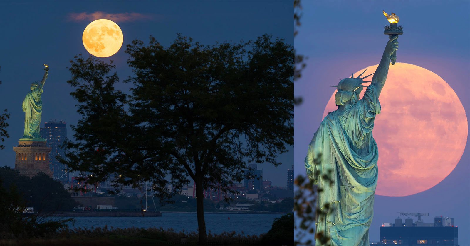 Photographer Captures Supermoon Rising Behind the Statue of Liberty