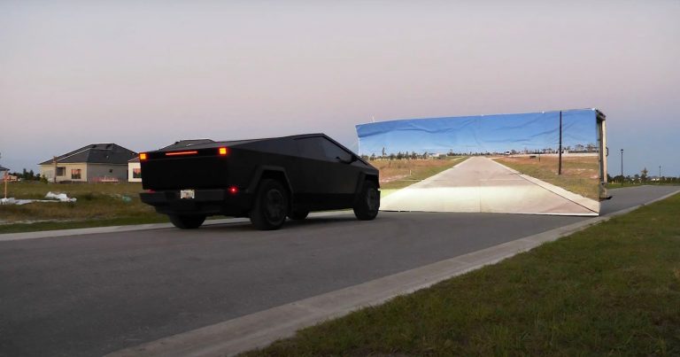 YouTuber Tests Whether Tesla Cybertruck is Fooled by Giant Photo of a Road