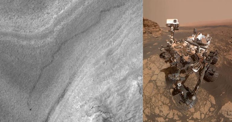 Mars Satellite Captures Curiosity Rover Driving Across the Red Planet