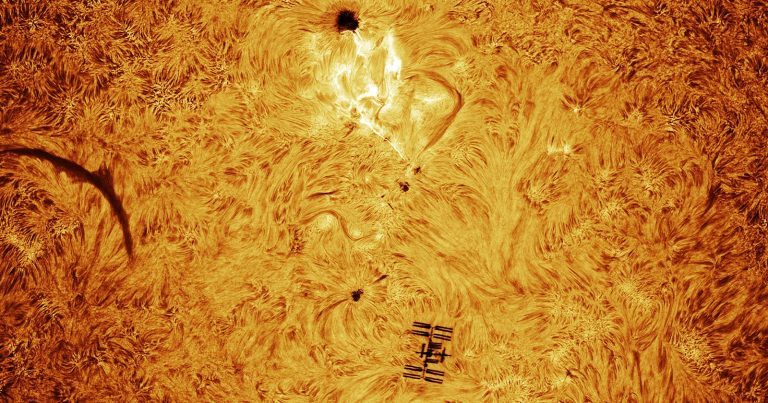 ‘Once in a Lifetime’ Photo of ISS Crossing the Sun as Solar Flare Erupts
