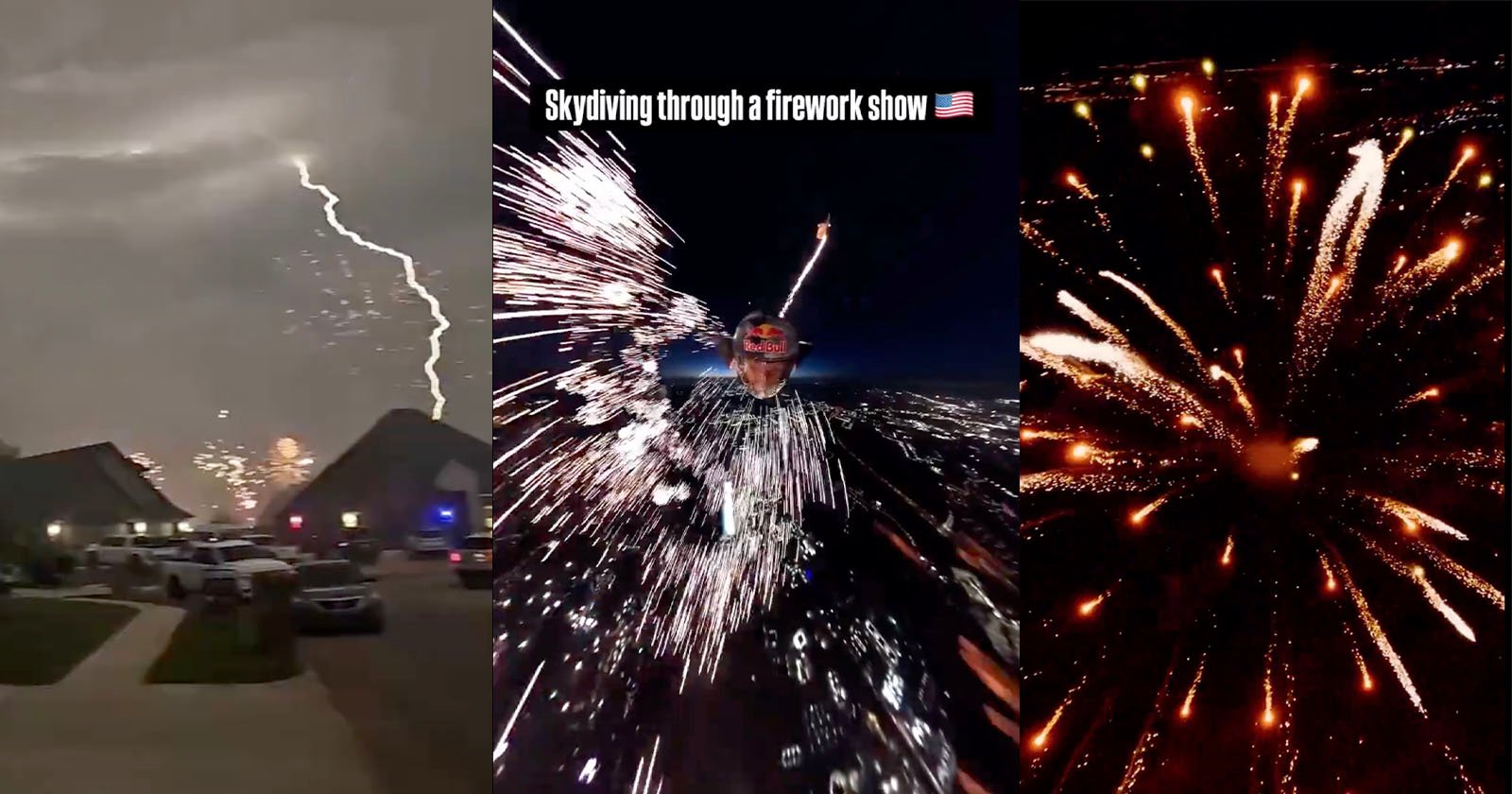 Skydiver and Drone Soar Through Fireworks as Lightning Strikes: Wild July 4 Scenes Skydiver and Drone Soar Through Fireworks as Lightning Strikes: Wild July 4 Scenes