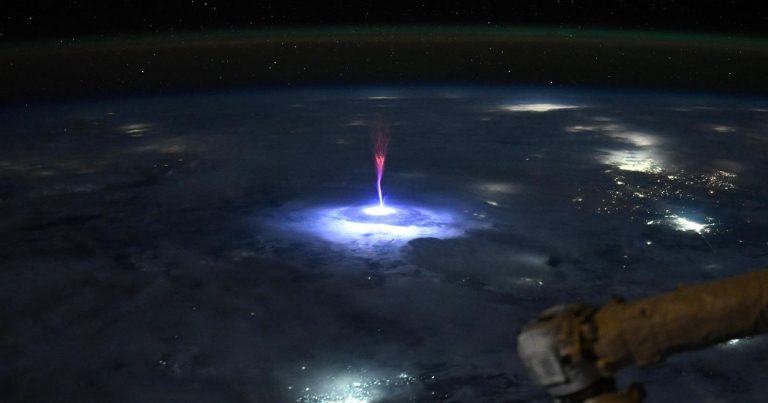 ISS Astronaut Captures Photo of Rare Lightning Sprite Shooting Upward