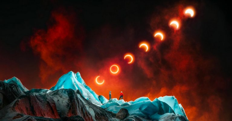 Fiery Portrait of Glacier Climbers and Eclipse Wins Colorful Photo Contest