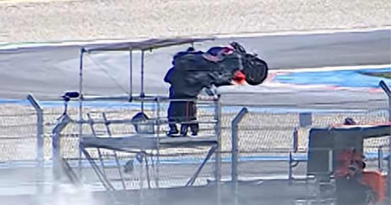 Terrifying Moment Motorcyle Almost Hits Cameraman During Race
