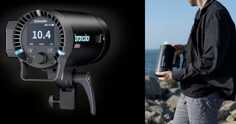 The Broncolor Stelos 800 L Strobe Uses Universal V-Mount Batteries
