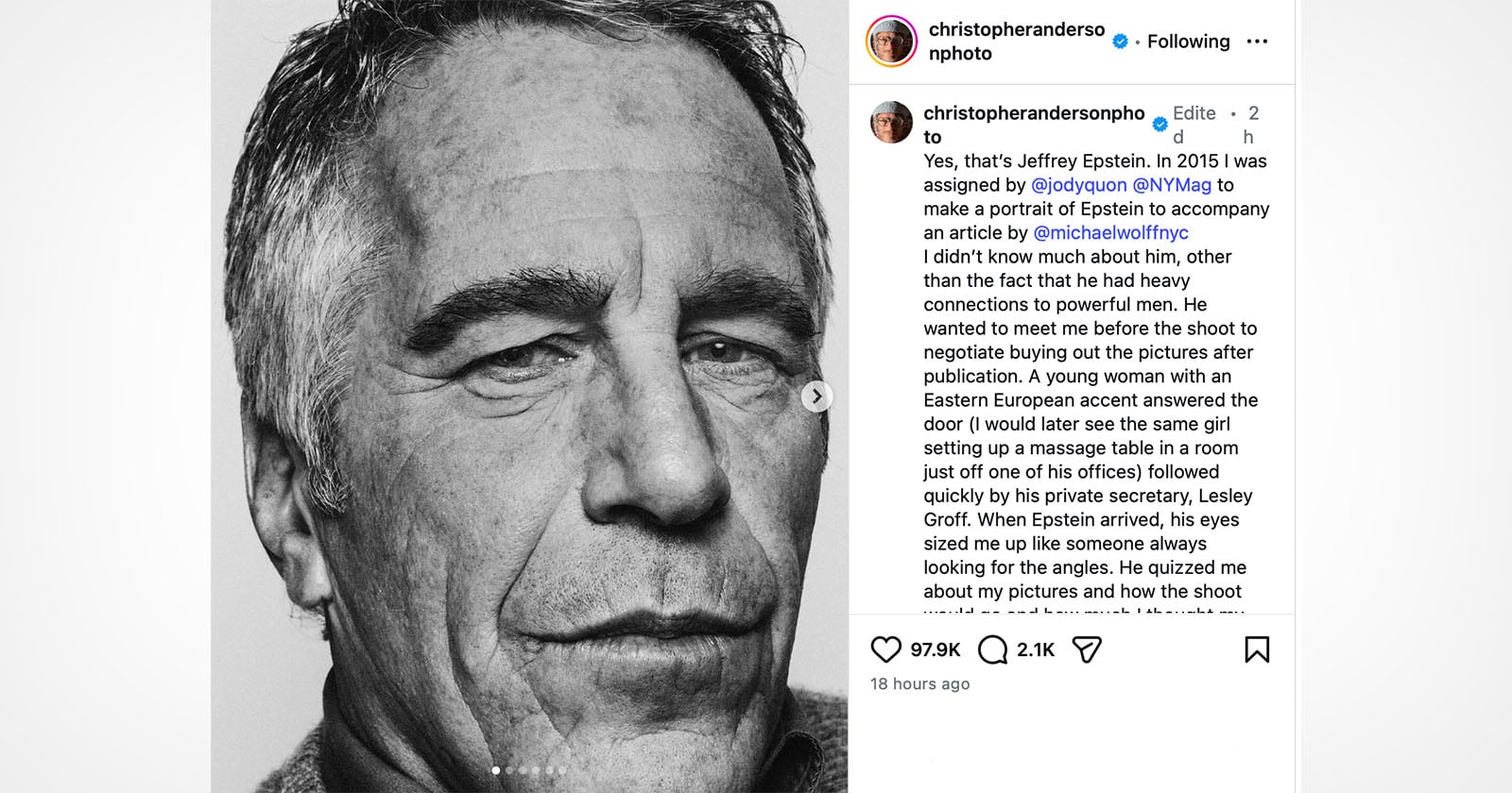Photographer ‘Releases His Own Epstein Files’ and Shares Chilling Encounter